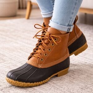 L.L. Bean Classic Brown & Black Duck Boots Waterproof Leather Rubber Size 7